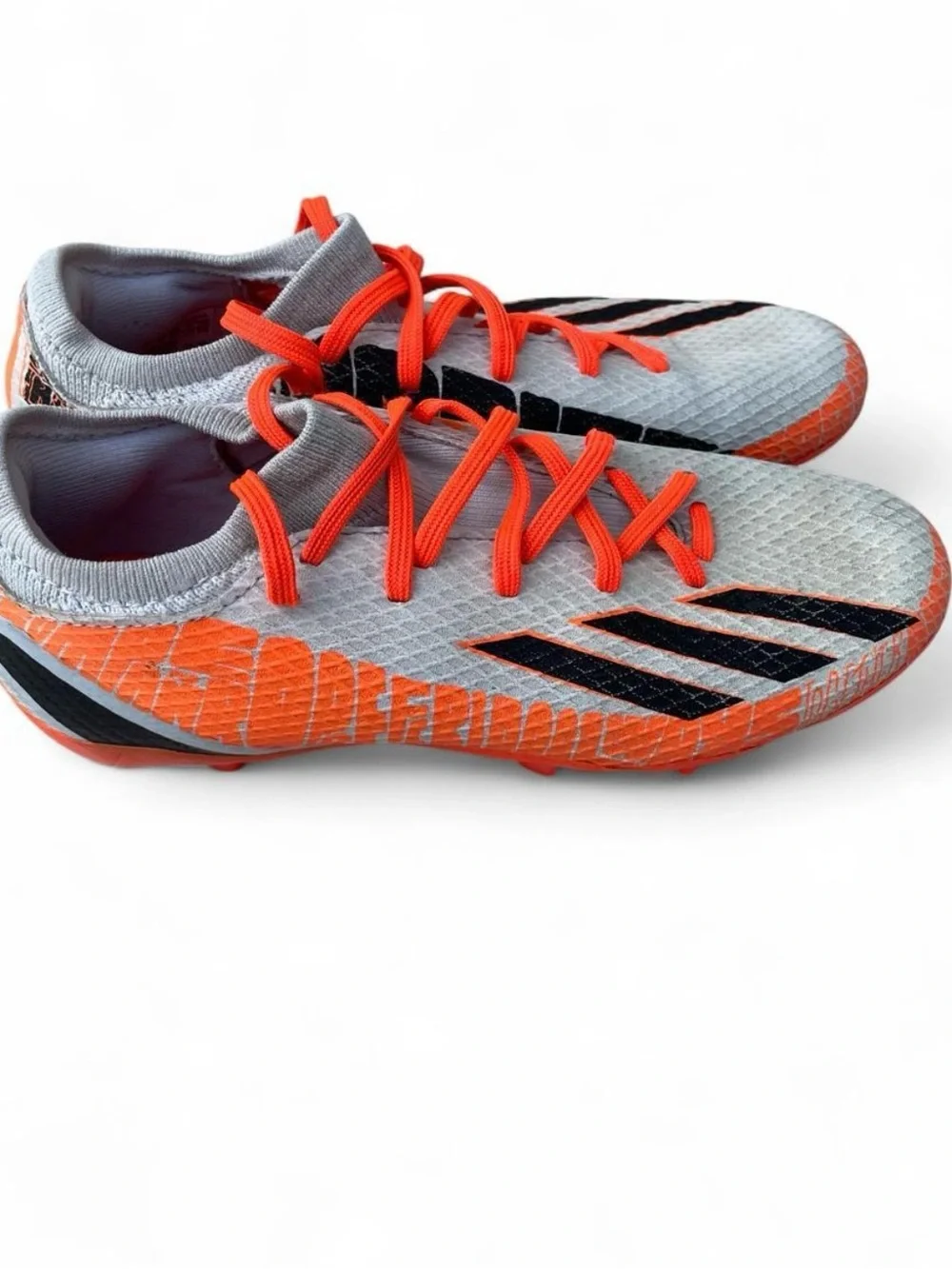 adidas Gray and Orange Soccer Cleats with Black Stripes
